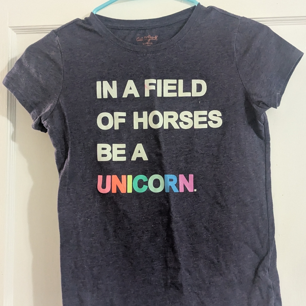 Cat & Jack Blue and White Short Sleeve Tee with Graphic Design